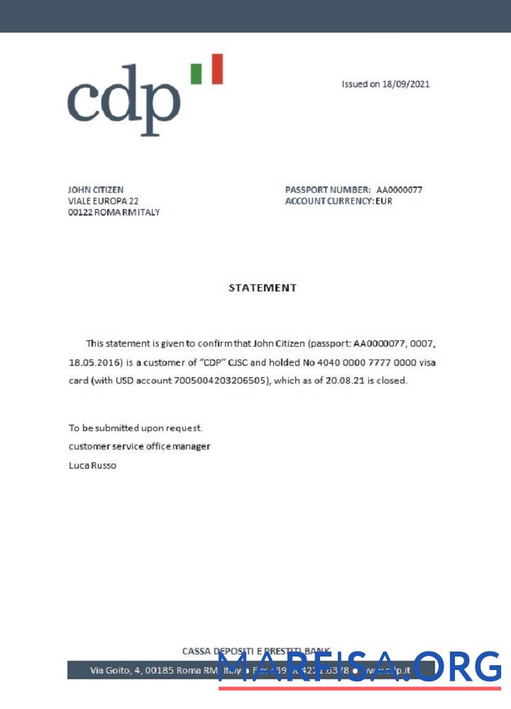 Blank Italy CDP closure reference template